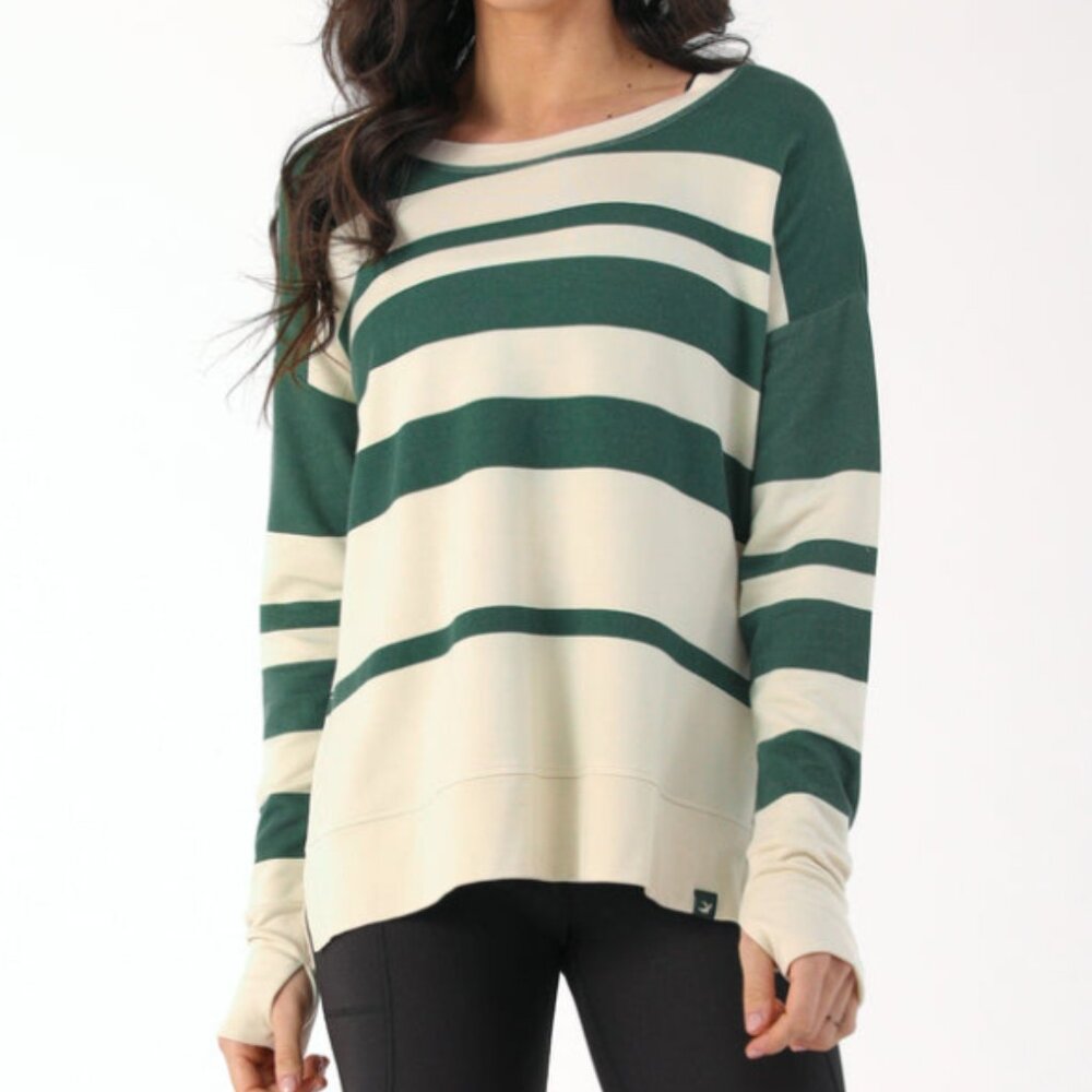 Glyder Lounge Long Sleeve pullover in the Oatmilk/Forest